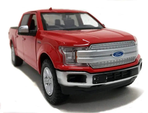 Ford F150 Lariat Crew Cab Diecast Model Truck 1 24 Scale Red With Real Rubber Tires Collectible Motormax Diecast 79363