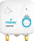 Front view of Power Pak Plus Tankless Electric Water Heater 220 Volt for under sink use, featuring power and temperature dials.