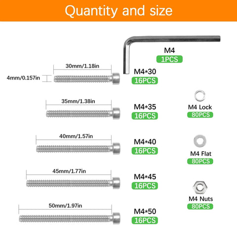 All In One M4 Screw Kit With 321 Pieces Of 304 Stainless Steel Hex Socket Head Cap Screws Nuts Washers And Wrench components