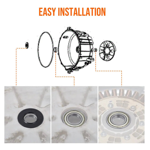 Washer Tub Bearing And Seal Kit For Samsung Replacement Parts showing installation process with high precision steel components