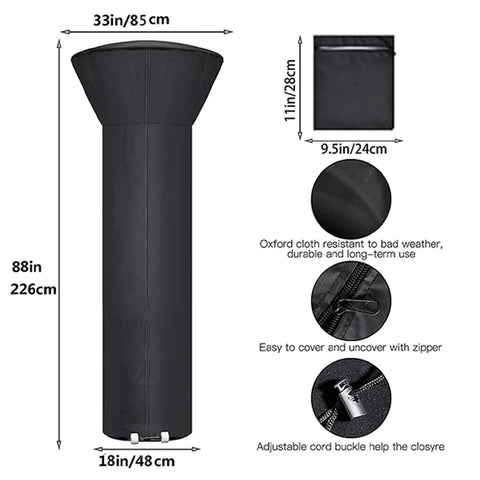 Waterproof Outdoor Patio Heater Cover With Zipper For Round Propane Heaters 88 Inch Height 33 Inch Dome 19 Inch Base Black