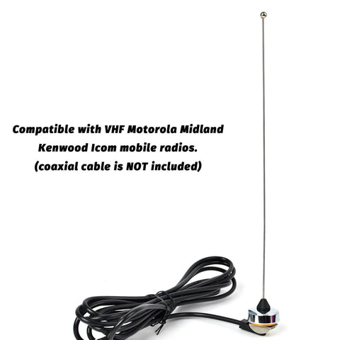 Beefy 2M VHF Mobile Antenna For Amateur Radio, 150W, 136 To 174 MHz, 18 Inch, Tuning Free Stainless Steel Mast, cable shown