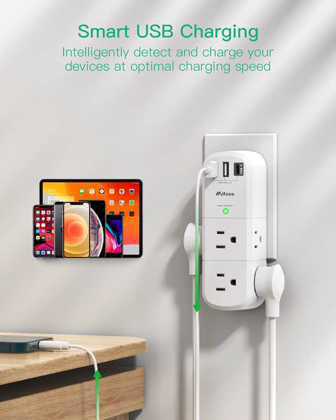 Rotating Plug Outlet Extender With Surge Protector 1800 Joules, 6 AC Outlets And 3 USB Ports USB-C Fast Charge, 3-Sided Swivel Power Strip For Home Travel Dorm Room Essentials