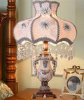 Retro Fabric Bedside Table Lamp With Resin Spherical Body, Handmade Victorian Style Lighting, European Tiffany Look
