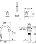 Technical diagram of Two-Handle Eight Inch Widespread Bathroom Sink Faucet Matte Black Lavatory Faucet Three Hole 360 Degree Swivel Spout