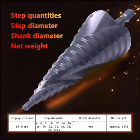 Top Rated Wist 4-32mm Step Drill Bit Set With Hex Shank, Premium Cobalt Steel Construction For Drilling Metal Wood Plastic Projects Effortlessly And Making Clean Holes Like A Boss Without Swapping Bits., 15-step cobalt step drill bit with 6mm hex shank and 4-32mm sizes