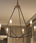 Bold Black 6 Light Modern Chandelier With Gold Finished Lamp Holders, Mid Century Ceiling Light in dining room setting