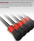 Five Size Detailing Brush Set With Premium Natural Boar Hair And Mixed Fiber Plastic Handles in red, angled view