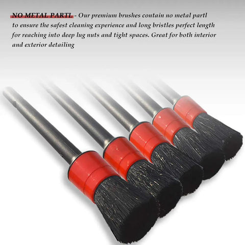 Five Size Detailing Brush Set With Premium Natural Boar Hair And Mixed Fiber Plastic Handles in red, angled view