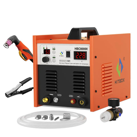 Built In Air Compressor Plasma Cutter With Non Touch Pilot Arc 50 Amp 220V Digital Inverter IGBT with accessories for clean cuts