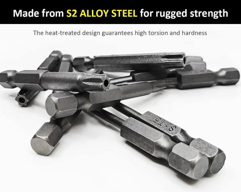 Rock Solid Security Torx Screwdriver Bit Set Featuring Magnetic S2 Steel Star Bits For Furniture Assembly And Home Repairs includes versatile S2 alloy steel bits.