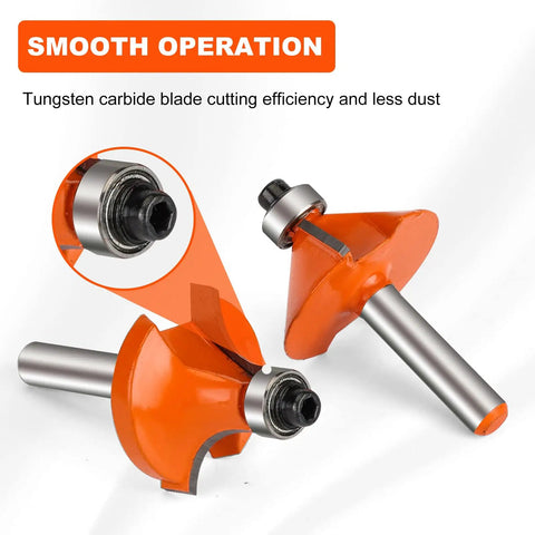 Close-up of Multi Purpose Router Bit Set For Woodworking 15 Piece Kit With 1 Quarter Inch Shank Perfect For Newbies showing tungsten blade