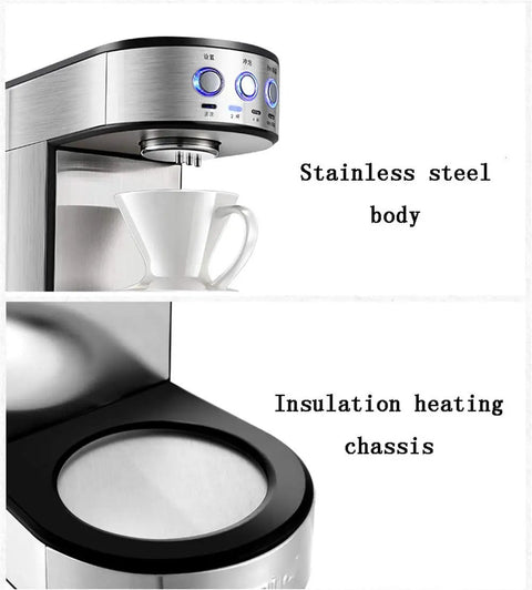 Automatic Bean To Cup Coffee Maker With Integrated Milk Frother Hassle Free Brewing System Compact Stainless Steel Home Espresso Brewer showing stainless steel body and insulation heating chassis.
