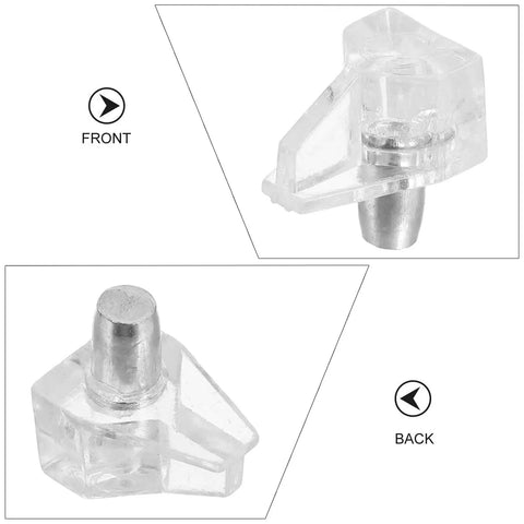 Clear Plastic Shelf Support Pegs Set Of 100 Self Locking Pins For Cabinet Shelves front and back view