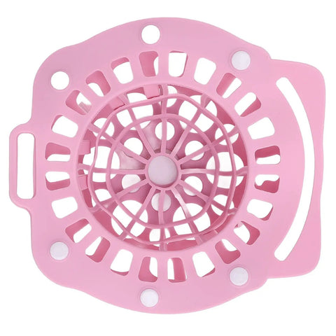 Pink silicone hat washing cage with secure snap strap, perfect for machine wash to prevent deformation and keep caps sharp.