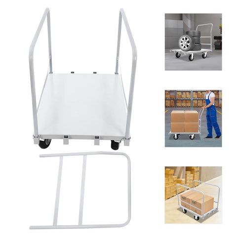 Heavy Duty Platform Cart That Feels Like a Workhorse, Steel Frame With Detachable Base, 2000 Lbs Capacity, Four Double Bearing Casters With 360 Degree Spin, Two Lockable Wheels, Smooth Maneuvering For Warehouse And Shop Floor, white steel cart