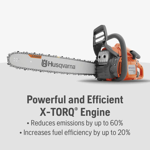 18 Inch Gas Chainsaw With Smart Start And Inertia Chain Brake, 40cc 2.4 HP 2 Cycle X Torq Engine displayed with blade
