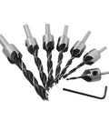 Solid Shop Countersink Drill Bits And Doweling Jig Kit With 3 To 10mm Chamfer Reamer Tools and Accuracy Guides in a seven-piece set.