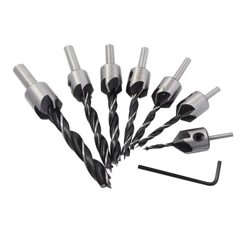 Solid Shop Countersink Drill Bits And Doweling Jig Kit With 3 To 10mm Chamfer Reamer Tools and Accuracy Guides in a seven-piece set.