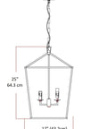 Antique Gold Cage Lantern Chandelier Pendant Light With Iron Art Design, Big 25 Inch Height By 17 Inch Width, diagram view