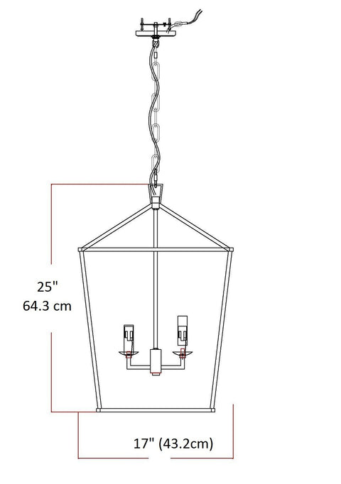 Antique Gold Cage Lantern Chandelier Pendant Light With Iron Art Design, Big 25 Inch Height By 17 Inch Width, diagram view