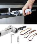 Huge 10Mm Pneumatic Belt Sander, High Speed Air Grinding And Polishing Tool for wood and metal in a user's hand.