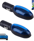 Fuel Sync Universal Gas Saver That Helps You Drive Farther and Save More Gas Instantly With Magnetic Retuning Technology to Restore Complete Combustion, Easy Install, Ten To Thirty Percent Savings, Works With All Cars Trucks and Diesel Engines - blue plug-in device with black base, shown in multiple views with packaging and car illustration.
