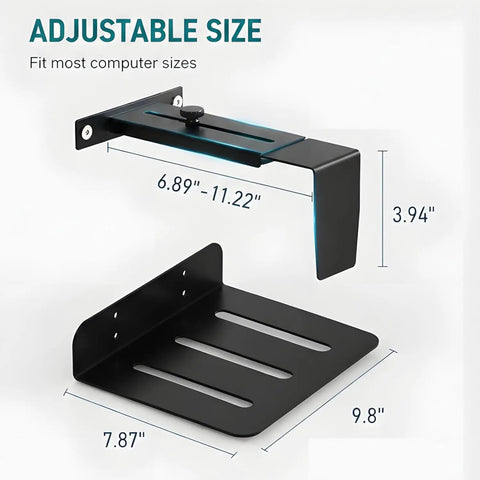 No Drill Necessary Heavy Duty Under Desk PC Mount Rock Solid CPU Holder For Standing Desk Electric Workstation adjustable size bracket dimensions