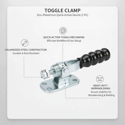Fast Action Toggle Clamp With One Motion Lock, Zinc Plated Iron Workholding Tool for Woodworking and Metalworking