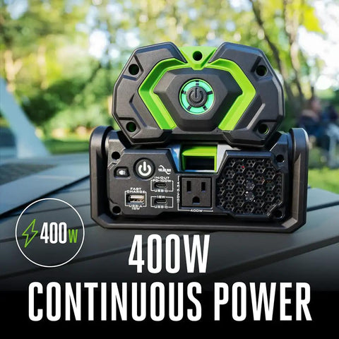 Hella Reliable Portable Pure Sine Wave Power Inverter Pumping 400w Continuous And 800w Peak Watts With Trio Of Quick Charge Ports, 400W output.