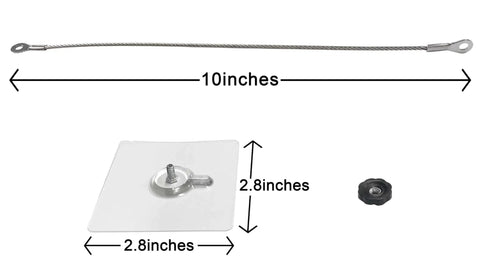 Heavy Duty Stainless Steel No Drill Furniture Straps to Securely Anchor Bookshelves and TVs Against Tipping for Toddler Safety without Damaging Walls Featuring Rock Solid Adhesive Backing Plus Quick Setup image showing 10-inch steel cable and mounting hardware details.