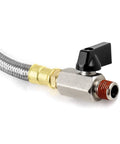Extended Tank Drain Valve Kit For Air Compressors With 10 Inch Drain Hose, braided steel body, brass adapter, heavy duty, rust resistant