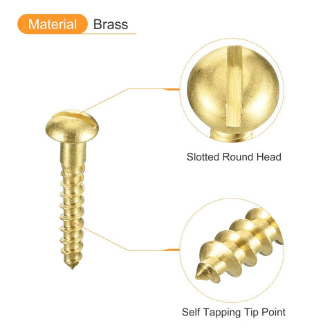 Brass Wood Screws M1.6 x 12mm Self Tapping Slotted Round Head for Woodworking Durable Corrosion Resistant Fasteners 25 Pack