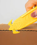 Double-Sided Stainless Steel Box Cutter With Integrated Tape Splitter, Heavy-Duty Safety Utility Knife, 100-Pack Bulk, Yellow, Film Cutter For Packaging, Cardboard, Shipping, And Office Use cutting cardboard