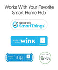 Keyless Smart Door Lever Lock With Backlit Keypad And Auto Relock For Front Entry compatibility logos for SmartThings, Wink, Ring, and Vera.