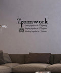 Teamwork Motivation Wall Decal Inspirational Quote About Coming Together Is The Beginning Keeping Together Is Progress Working Together Is Success For Office Walls 22X10 Matte Vinyl Removable Decor Vibe displayed on wall above sofa