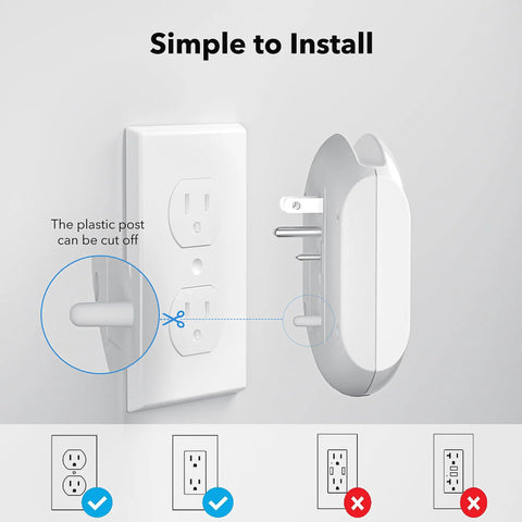 Installation guide for Six In One Outlet Extender With Three USB Ports And Three Grounded Outlets, Dusk To Dawn Night Light, Surge Protector