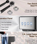 Skip The Long Line With This Fire 20 Bar Espresso Machine Featuring Programmable Settings Integrated Milk Frother Steam Wand And Easy Pour Tank For Killer Latte Art Straight From Your Kitchen Counter showing dual steel filters and operation panel.