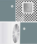 Close-up of reliable countertop ice maker machine ventilation and specifications, showcasing its compact lightweight design.
