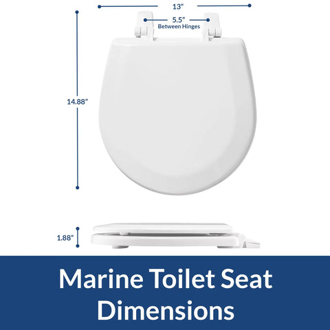 Marine Size Toilet Seat for Boats and RVs Small Compact Wood Toilet Seat in White Built To Last And Tough As Nails Dimensions
