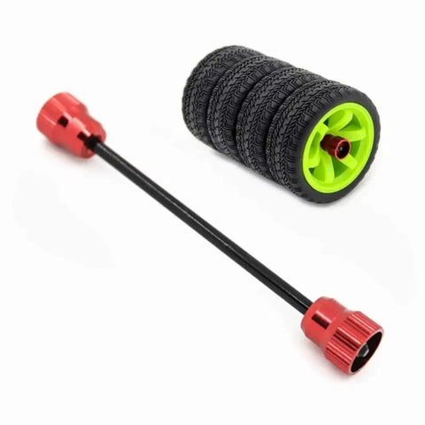 Universal 1 To 10 On Road Drifting RC Car Tire Holder and Storage Tool with red caps and green wheels