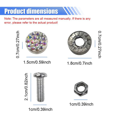 Fly Bling Rhinestone License Plate Screw Kit With Anti Theft Caps And Dope Sparkly Bolts For Truck Suv Car Exterior Rides size dimensions chart.