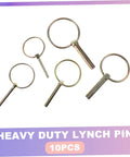 Ten Pack Safety Pin Locks For Lawn Mower Trailers And Farm Equipment Heavy Duty Lynch Pin Kit with five pins displayed