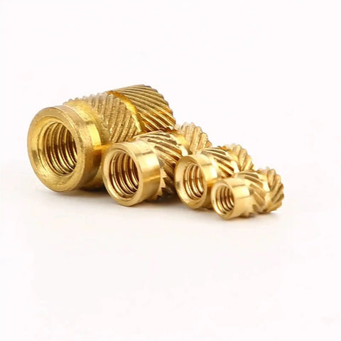 Solid Brass Hot Melt Nuts With Double Twill Knurl Grip For High Torque Stress Loads. Pack Of 20 Pieces, M5 x 7mm threaded inserts.