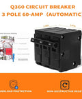 Badass 60 Amp 3 Pole Circuit Breaker With Thermal Magnetic Trip For Heavy Duty Overload Protection At 120 240 Volts viewed from the front.