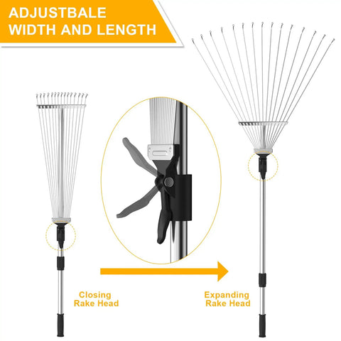 Telescoping Roof And Yard Rake For Leaves And Debris Cleanup Dual Use From Roof To Lawn Extends From 6.62 To 31 Feet Detachable Rake Head