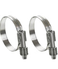 Two Pack Heavy Duty Worm Gear Hose Clamps Set With Adjustable 1 3/4 To 2 5/8 Inches 44 67 mm 304 Stainless Steel on white background