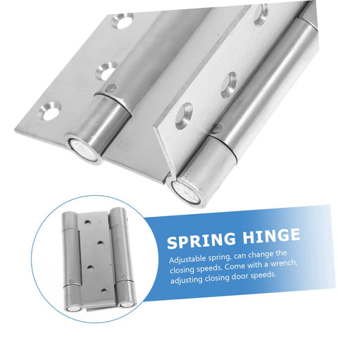 Pair of stainless steel residential door spring hinges; double-action, heavy-duty, adjustable
