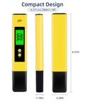 Portable PH Meter For Water With 0.01 Accuracy, 30 Second Quick Readings, Beefy Backlit Display, ATC Temperature Compensated Water Quality Tester For Hydroponics And Aquarium Use, Pro Grade Construction, Durable Yellow Body, displaying 6.57 inches height, 2.28 inches width, and 1.18 inches thickness
