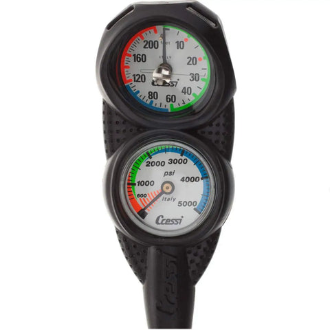 Compact Scuba Console PD2 Mini With Imperial Depth Gauge And Mini Manometer Pressure Gauge For Deep Dives, front view